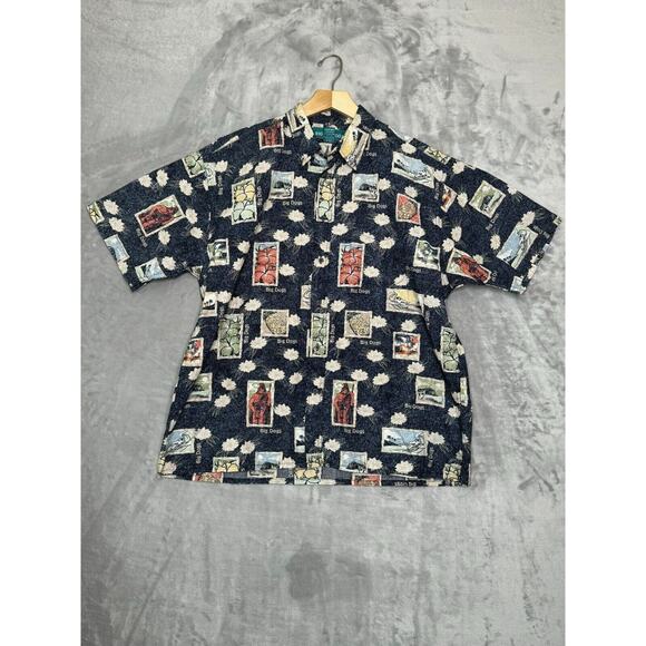 Big Dogs Shirt Mens XL Blue Hawaiian Button Up Short Sleeve Cotton Casual Resort - Picture 1 of 9